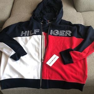 Tommy Hilfiger Sport color block zip up hoodie, long sleeve, navy red and white